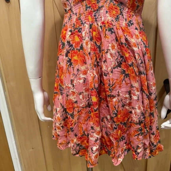 Free People Washed Ashore Mini Dress Size Medium Pink Lined Flowy Floral Dress - Picture 8 of 16